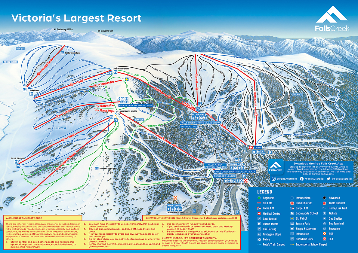 Ski & Snowboard Trail Map Falls Creek Alpine Resort